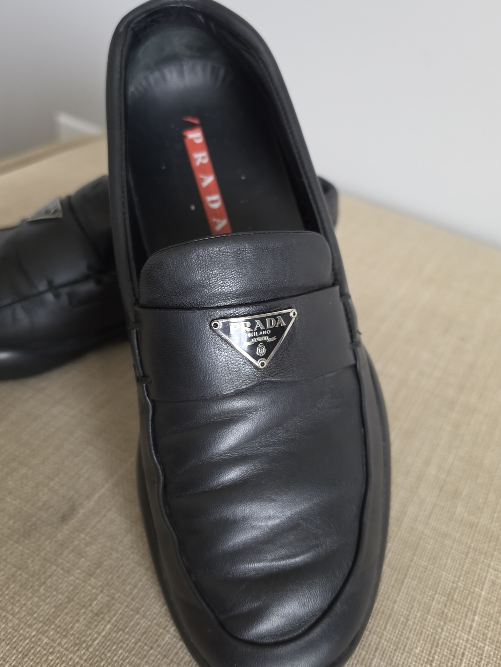Prada  Black Leather Penny Loafers